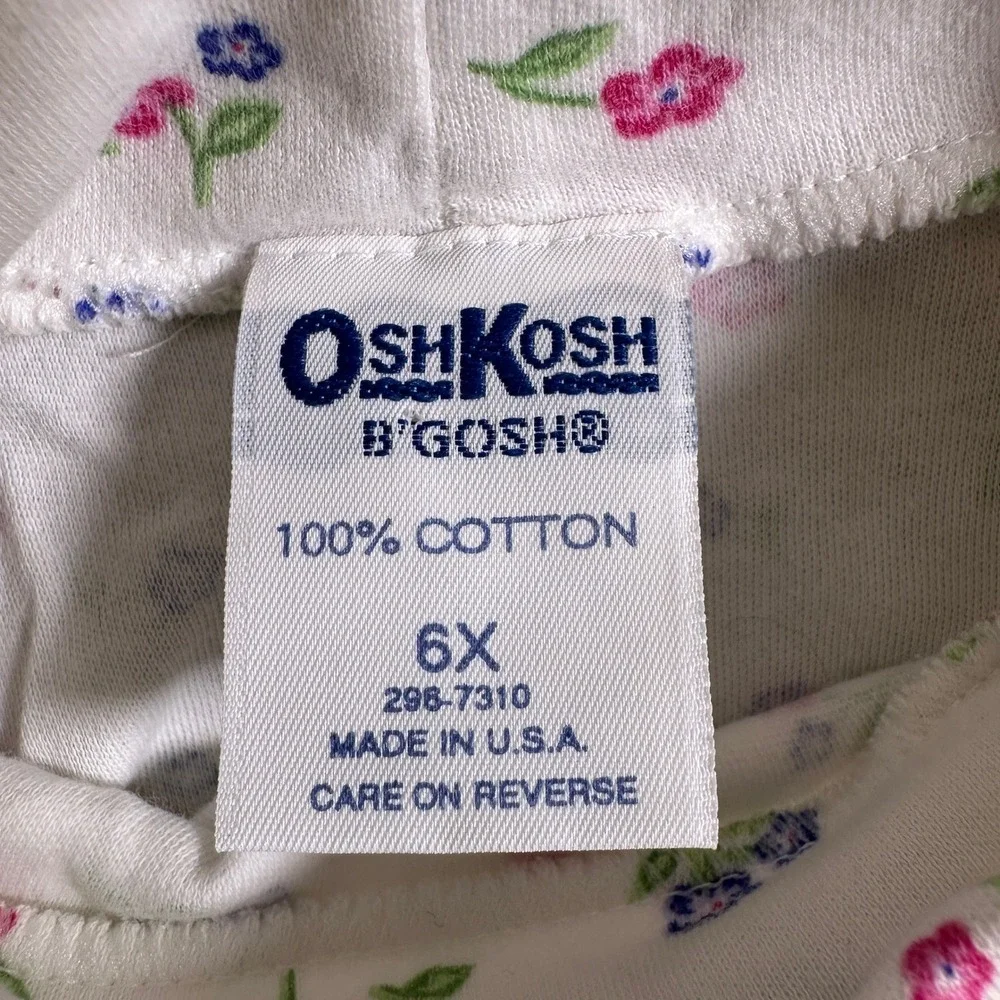 Vintage OshKosh Bgosh Girls White Floral Turtleneck Top 6X Made in USA